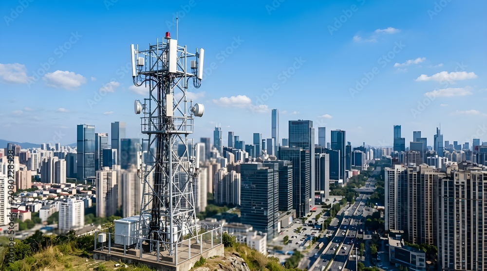 Naklejka premium Telecommunication mast carrying 5G wireless antenna