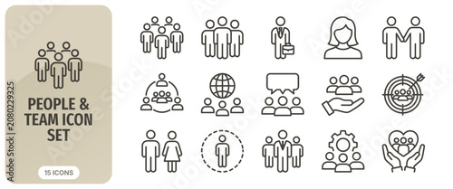 People and team icon set, business management, human resources, group of people, leadership, partnership, communication, vector line icons