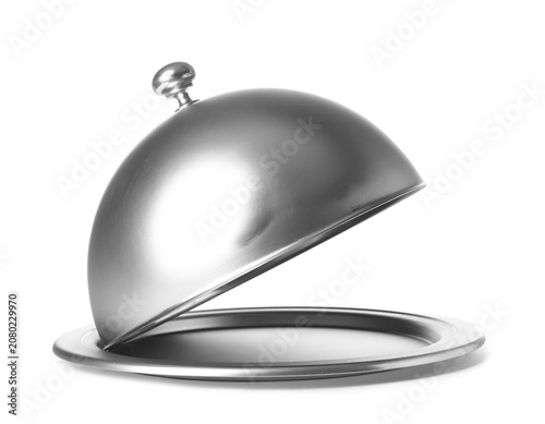 Silver tray with open cloch...