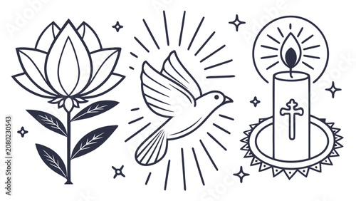 Obraz na płótnie Faith and spirituality symbols lotus flower dove