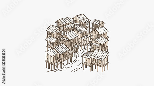 Tableau sur toile Detailed black and white line drawing of a castle.