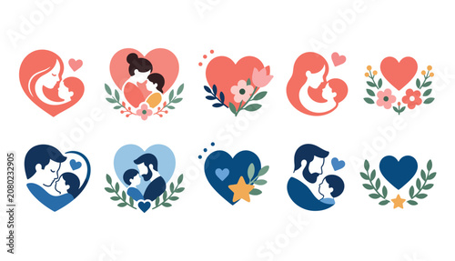 Quadro su tela Cute animal heart love icons.
