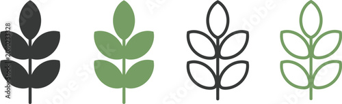 Fotografi High fiber icon set, plant leaf symbols representing digestive health, dietary fiber nutrition, eco food packaging, wellness certification badges labels