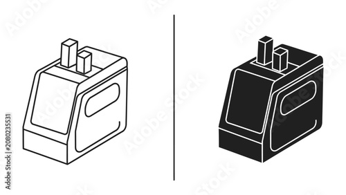Obraz na płótnie Adapter Icon Set: A pair of electrical adapters presented in both outline and solid silhouette style, offering versatile design options for various applications