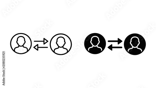 Photos Connection Icons: Two simple icon sets depict user profiles with bidirectional arrows, symbolizing communication and relationship exchange in a digital or social context