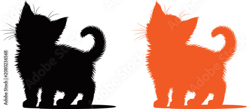 Bild auf Leinwand Two cute kittens in black and orange standing side by side looking backwards