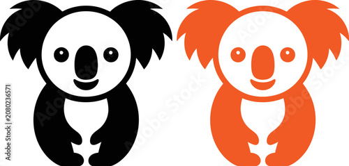 Photography Two cute koalas in black and orange colors side by side smiling faces