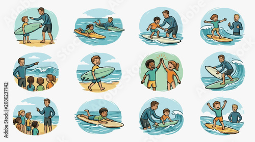 Cuadro en lienzo Diverse group of people rowing in boats on calm water.