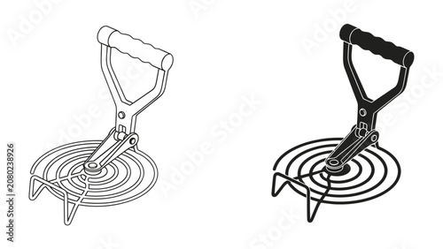 Fotografie Two Styles of Jar Lifter: A versatile kitchen tool for safely removing hot jars from boiling water, presented in both line art and silhouette form