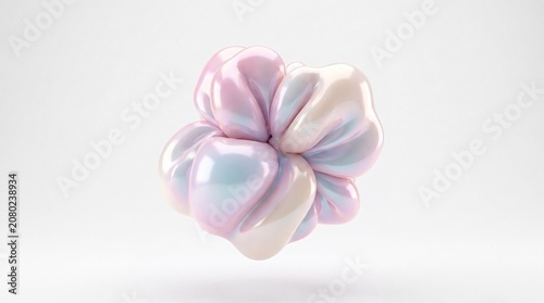 Iridescent inflated biological structure render isolated on white background