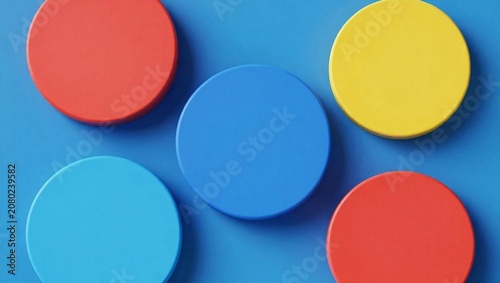 Minimalist 3D Colorful Circles Composition on Blue Background