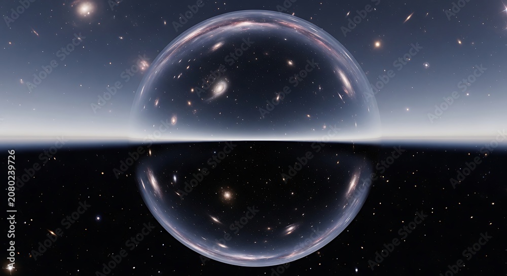 Fototapeta premium Abstract cosmic sphere with glowing blue and white lights.