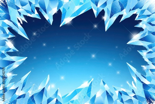 Icy Glacier Shard Border, Abstract Ice Crystal Frame with Glowing Background and Sparkle Effects