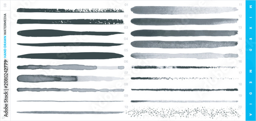 Hand Drawn Vector Brushes. Mixed Media Sampler Set. Watermedia.
