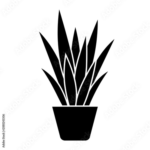 Foto Black plant icon, potted plant silhouette, leafy plant graphic, vector plant ill
