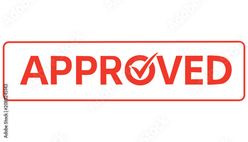 Approved stamp with red checkmark vector graphic symbol for business verification and confirmation