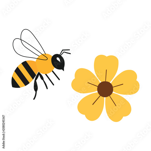 Honey bee flying near yellow flower vector illustration for nature and environmental conservation
