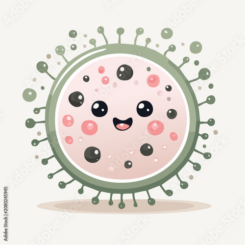 Charming illustration of a friendly cartoon germ, a delightful character perfect for promoting health education and well-being