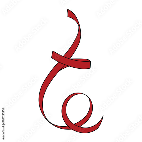 Red ribbon swirling in elegant loop representing celebration gift present charity awareness decoration