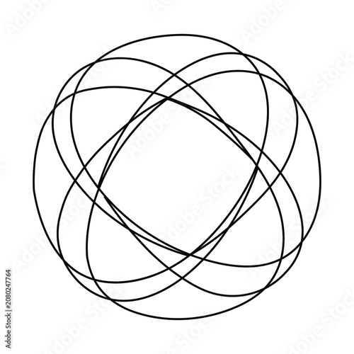 Intersecting circular rings geometric line art pattern for abstract science and connection design