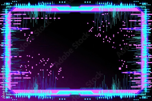 Digital Glitch Effect Border, Vibrant Neon Sound Waves in Futuristic Digital Frame Design