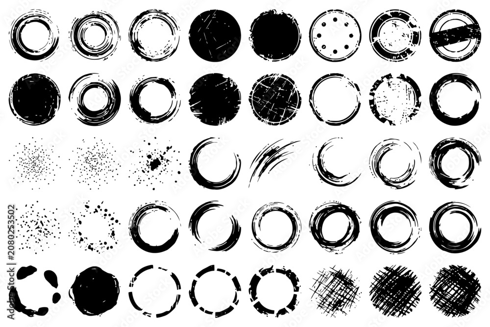 Fototapeta premium Abstract grunge circle textures collection with various artistic designs.