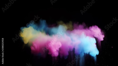 Colorful holi powder explosion circular motion on black background