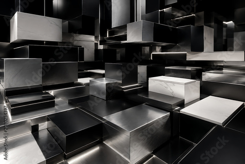 Modern Industrial Kitchen Equipment in Monochrome High Contrast Black and White
