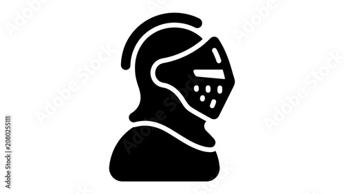 Cuadro en lienzo Knight Helmet Silhouette: A stark black silhouette of a knight's helmet, evoking a sense of historical warfare, chivalry, and protection