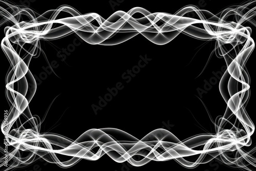 Energetic Smoke Swirl Border, Elegant White Smoke Swirls on Black Background Frame Design