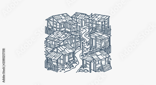Fotografie Intricate black and white architectural line drawing of a castle.