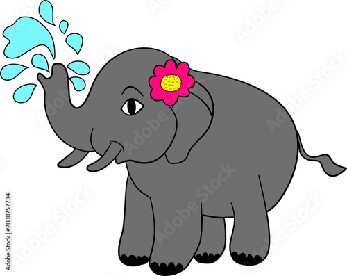 Cute cartoon elephant spraying water with its trunk for Songkran festival