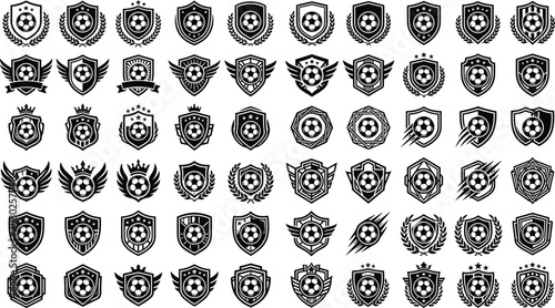 Canvas-taulu Football club emblem linear icons collection with retro sports shields victory w