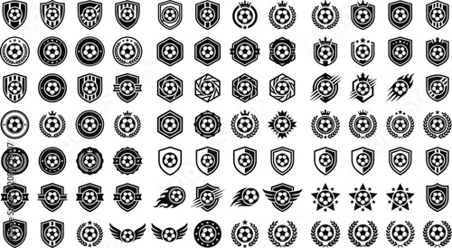 фотографія Football club emblem linear icons collection with circular laurels geometric hex