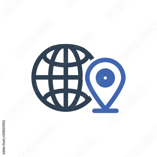 Geolocation Globe Pin GPS Icon, Globe and Location Pin Icon