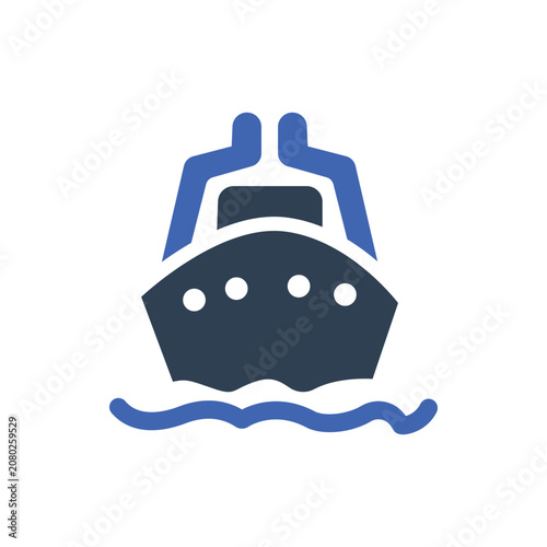 Ship Ocean Liner Vector Icon, Front View of a Ship