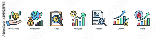 Obraz na płótnie Investment Insight web banner icon vector illustration with icons of Profitabili