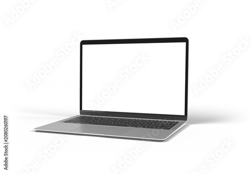 Modern laptop computer screen isolated on transparent background with shadows. 3D rendering