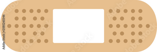 An illustration shows a beige bandage with adhesive strips and a white center.