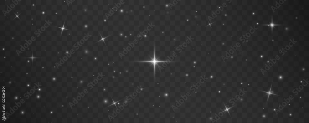 Fototapeta premium White sparkling stars with glitter dust and soft glowing twinkle on dark checkered background. Elegant celestial starlight texture.