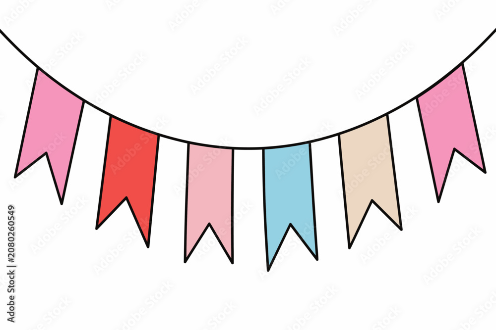 Obraz premium Colorful party bunting flags hanging in a gentle curve on a white isolated on transparent background png