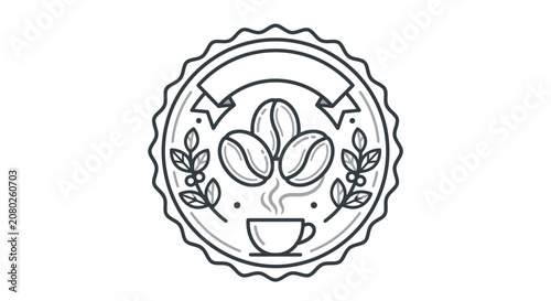 Elegant Minimalist Coffee Bean and Cup Recycling Symbol in Black and White Line Art with high quality professional line art symbols for modern creative design and digital branding projects