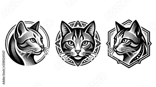 Stylized Cat Heads Collection, Vintage Illustration Art, Pet Portraits