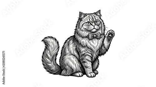 Sophisticated Cat with Bow Tie and Monocle, Waving Paw