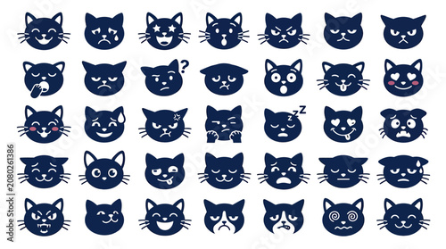 Set of Cat Emoticons - Diverse Emotions and Expressions