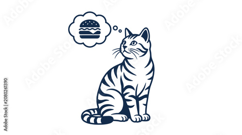 Tabby Cat Dreaming of Hamburger, Cute Animal Illustration