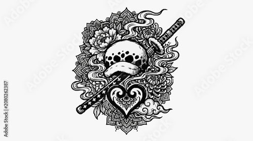 Принти на полотні Intricate black and white floral design illustration.