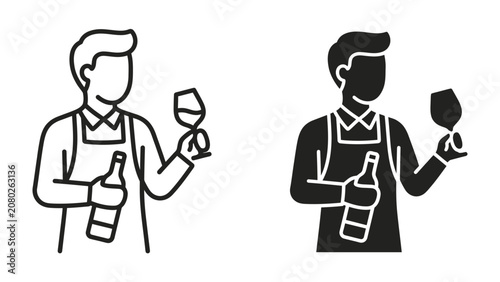 Sommelier's Selection: A stylized illustration depicts a sommelier, holding a bottle and a glass of wine, poised for tasting or presentation.