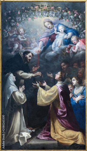 PIETRASANTA, ITALY - JUNE 24, 2026: The painting of Madonna of Rosary with th...
