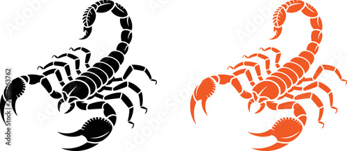 Vászonkép Scorpion silhouettes in black and orange on white background